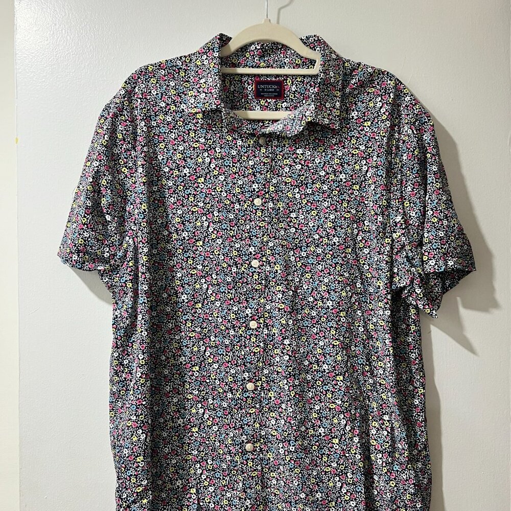 🌿 UNTUCKit Garganega Men's Navy Floral Short Sleeve Button-Up Shirt - XL - Picture 2 of 9